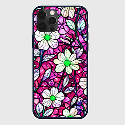 Чехол iPhone 12 Pro Цветочный розовый витраж