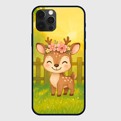 Чехол для iPhone 12 Pro Милый олененок на зеленом дворе, цвет: 3D-черный