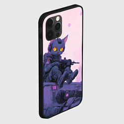 Чехол для iPhone 12 Pro Кот в стиле киберпанк на крыше с автоматом, цвет: 3D-черный — фото 2