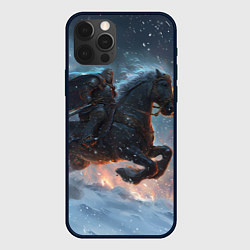 Чехол для iPhone 12 Pro Всадник на лошади в снежную бурю, цвет: 3D-черный