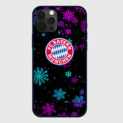 Чехол для iPhone 12 Pro Бавария Мюнхен неоновые снежинки, цвет: 3D-черный