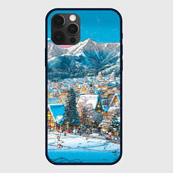 Чехол для iPhone 12 Pro Новогодняя деревушка в горах, цвет: 3D-черный