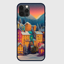 Чехол для iPhone 12 Pro Новогодний город в горах, цвет: 3D-черный