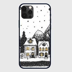 Чехол для iPhone 12 Pro Черно-белый новогодний город, цвет: 3D-черный