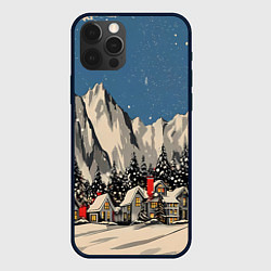 Чехол для iPhone 12 Pro Небольшой новогодний город в горах, цвет: 3D-черный