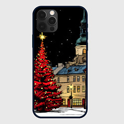 Чехол для iPhone 12 Pro Красная новогодняя елка, цвет: 3D-черный
