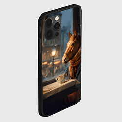 Чехол для iPhone 12 Pro Лошадь в кафе ищет новогоднее настроение, цвет: 3D-черный — фото 2