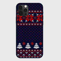 Чехол для iPhone 12 Pro Новогодний вязаный узор, цвет: 3D-черный