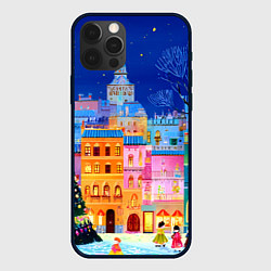 Чехол для iPhone 12 Pro Разноцветные новогодние домики, цвет: 3D-черный
