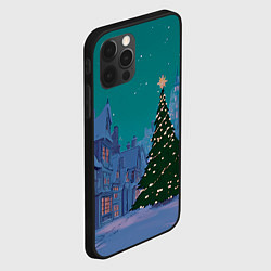 Чехол для iPhone 12 Pro Зеленая новогодняя елка во вдоре, цвет: 3D-черный — фото 2
