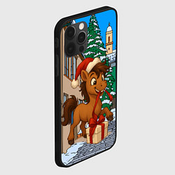Чехол для iPhone 12 Pro Лошадка распаковывает новогодний подарок, цвет: 3D-черный — фото 2