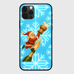 Чехол для iPhone 12 Pro Санта летит на пробке шампанского, цвет: 3D-черный
