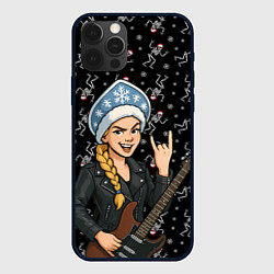 Чехол для iPhone 12 Pro Снегурочка с гитарой - Рок, цвет: 3D-черный