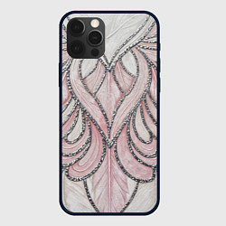 Чехол для iPhone 12 Pro Нежно розовый орнамент из перьев, цвет: 3D-черный
