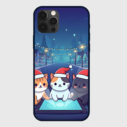 Чехол для iPhone 12 Pro Новогодние котики с планшетом, цвет: 3D-черный