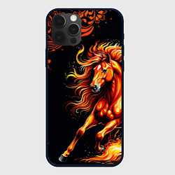 Чехол для iPhone 12 Pro Огненный конь в русской хохломе, цвет: 3D-черный