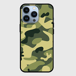 Чехол для iPhone 13 Pro Камуфляж: зеленый/хаки, цвет: 3D-черный