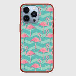 Чехол для iPhone 13 Pro Flamingo Pattern, цвет: 3D-красный