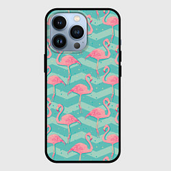 Чехол для iPhone 13 Pro Flamingo Pattern, цвет: 3D-черный