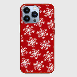 Чехол для iPhone 13 Pro Новогодние Снежинки, цвет: 3D-красный