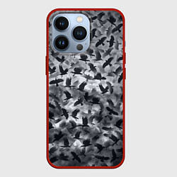 Чехол для iPhone 13 Pro Вороны, цвет: 3D-красный