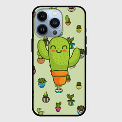 Чехол для iPhone 13 Pro Веселый кактус, цвет: 3D-черный