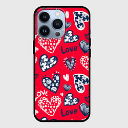 Чехол для iPhone 13 Pro Сердечки - паттерн, цвет: 3D-черный