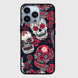 Чехол для iPhone 13 Pro Мексиканские черепа, цвет: 3D-черный