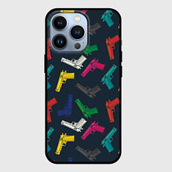 Чехол для iPhone 13 Pro Разноцветные пистолеты, цвет: 3D-черный
