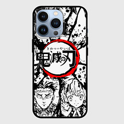 Чехол iPhone 13 Pro Kimetsu no yaiba чернобелый аниме коллаж