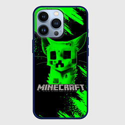 Чехол для iPhone 13 Pro MINECRAFT CREEPER CAT, цвет: 3D-тёмно-синий
