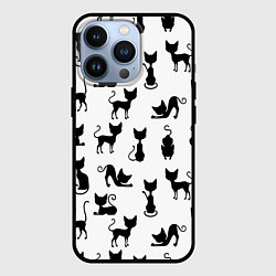 Чехол для iPhone 13 Pro КОШКИ ЧЕРНОЕ НА БЕЛОМ, цвет: 3D-черный