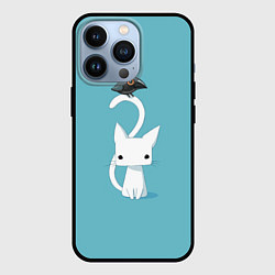 Чехол для iPhone 13 Pro Белый котик и воробушек, цвет: 3D-черный