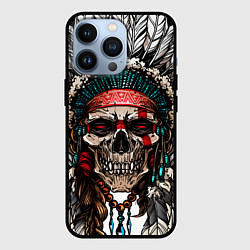 Чехол для iPhone 13 Pro Череп индейца, цвет: 3D-черный