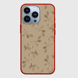 Чехол для iPhone 13 Pro Листья на бежевом фоне, цвет: 3D-красный