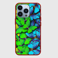 Чехол для iPhone 13 Pro Радужные бабочки, цвет: 3D-красный