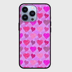 Чехол для iPhone 13 Pro Розовые сердечки, цвет: 3D-черный
