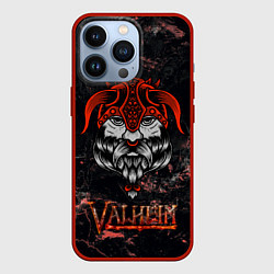 Чехол для iPhone 13 Pro Valheim лицо викинга, цвет: 3D-красный