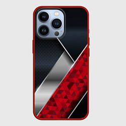 Чехол для iPhone 13 Pro 3D BLACK AND RED METAL, цвет: 3D-красный