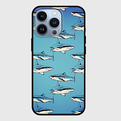 Чехол для iPhone 13 Pro Акулы Паттерн, цвет: 3D-черный