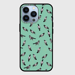 Чехол для iPhone 13 Pro Голуби на зеленом, цвет: 3D-черный