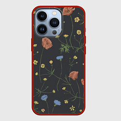 Чехол для iPhone 13 Pro Цветы На черном Фоне, цвет: 3D-красный