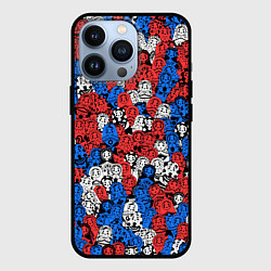 Чехол для iPhone 13 Pro Бело-сине-красные матрёшки, цвет: 3D-черный
