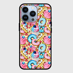 Чехол для iPhone 13 Pro Вкусный узор из сладостей, цвет: 3D-черный
