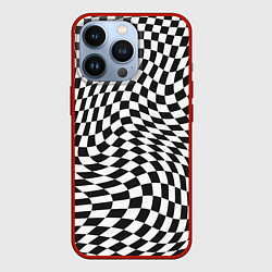 Чехол для iPhone 13 Pro Черно-белая клетка Black and white squares, цвет: 3D-красный