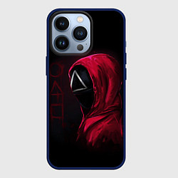 Чехол для iPhone 13 Pro ИГРА В КАЛЬМАРА, СТРАЖ ТРЕУГОЛЬНИК, ФИГУРЫ ИГРЫ, цвет: 3D-тёмно-синий