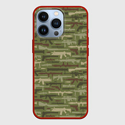Чехол для iPhone 13 Pro Оружие камуфляж, цвет: 3D-красный