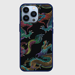 Чехол для iPhone 13 Pro Цветные драконы, цвет: 3D-тёмно-синий