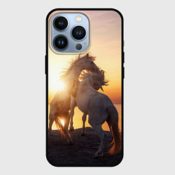 Чехол для iPhone 13 Pro Лошади на закате, цвет: 3D-черный