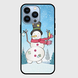 Чехол для iPhone 13 Pro Снеговик в снежном дворике, цвет: 3D-черный